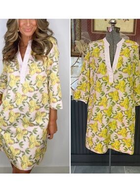 Uncle Frank Pink Lemonade Sunny Tunic Style 100% Cotton Mini Dress - Sz S 💛🎀